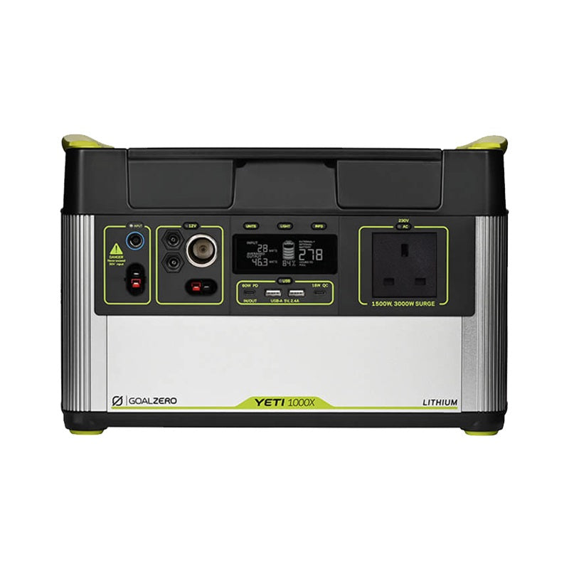 Front of Goal Zero Yeti 1000X 230V Type G (Three-Pin) Socket Portable Power Station